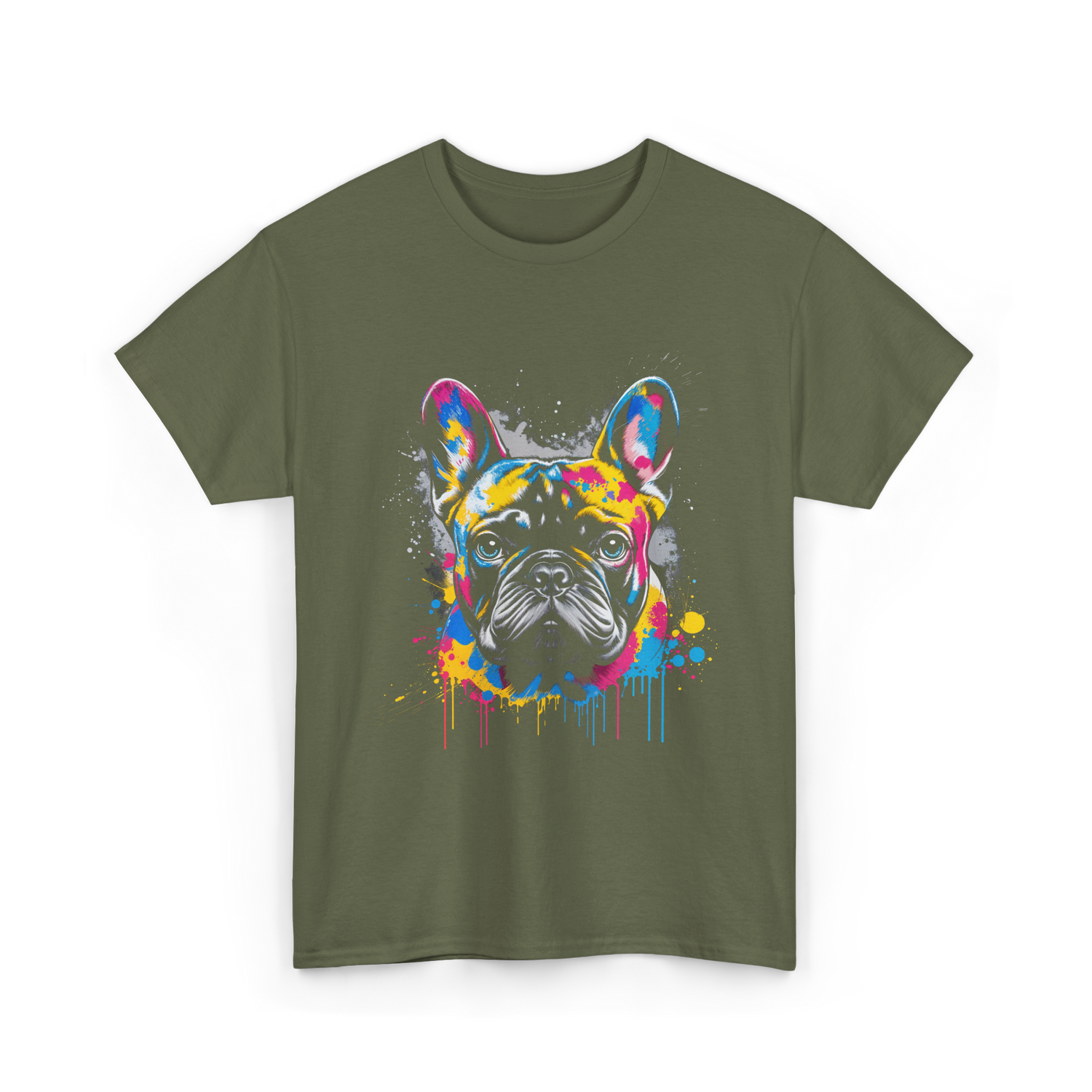 Colorful Frenchie Dog Lover T-Shirt - Military Green