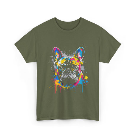 Colorful Frenchie Dog Lover T-Shirt - Military Green