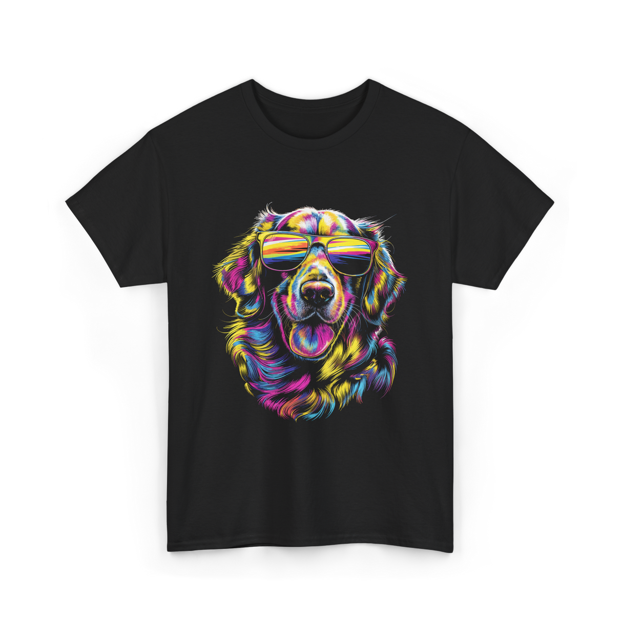 Colorful Golden Retriever Dog Art T-Shirt - Black