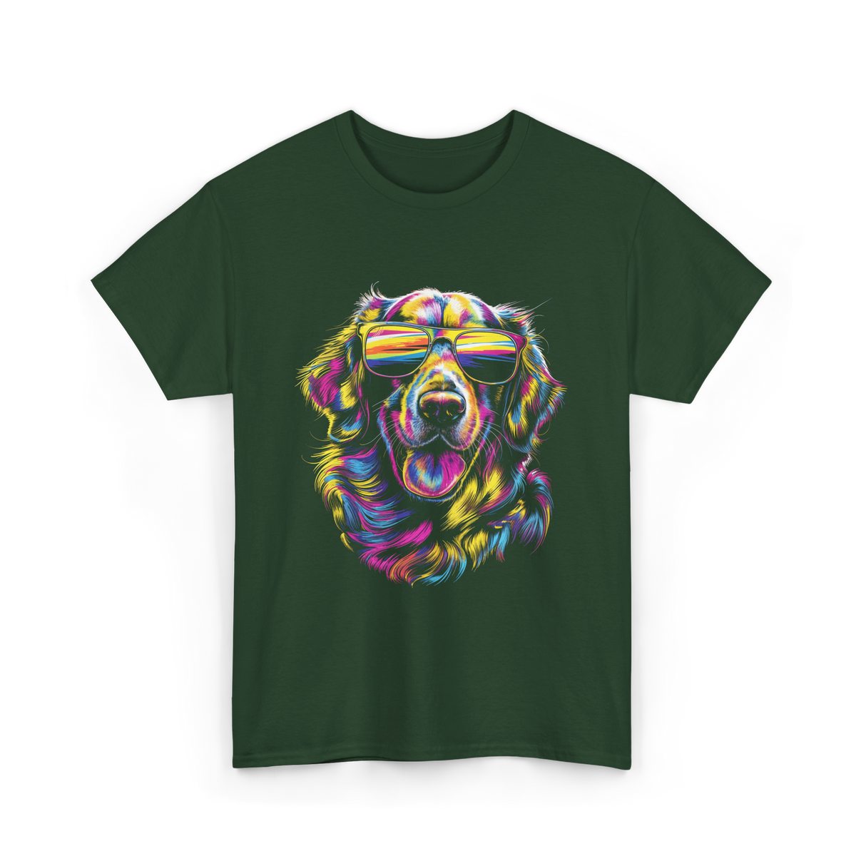 Colorful Golden Retriever Dog Art T-Shirt - Forest Green