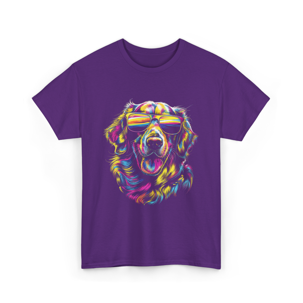 Colorful Golden Retriever Dog Art T-Shirt - Purple