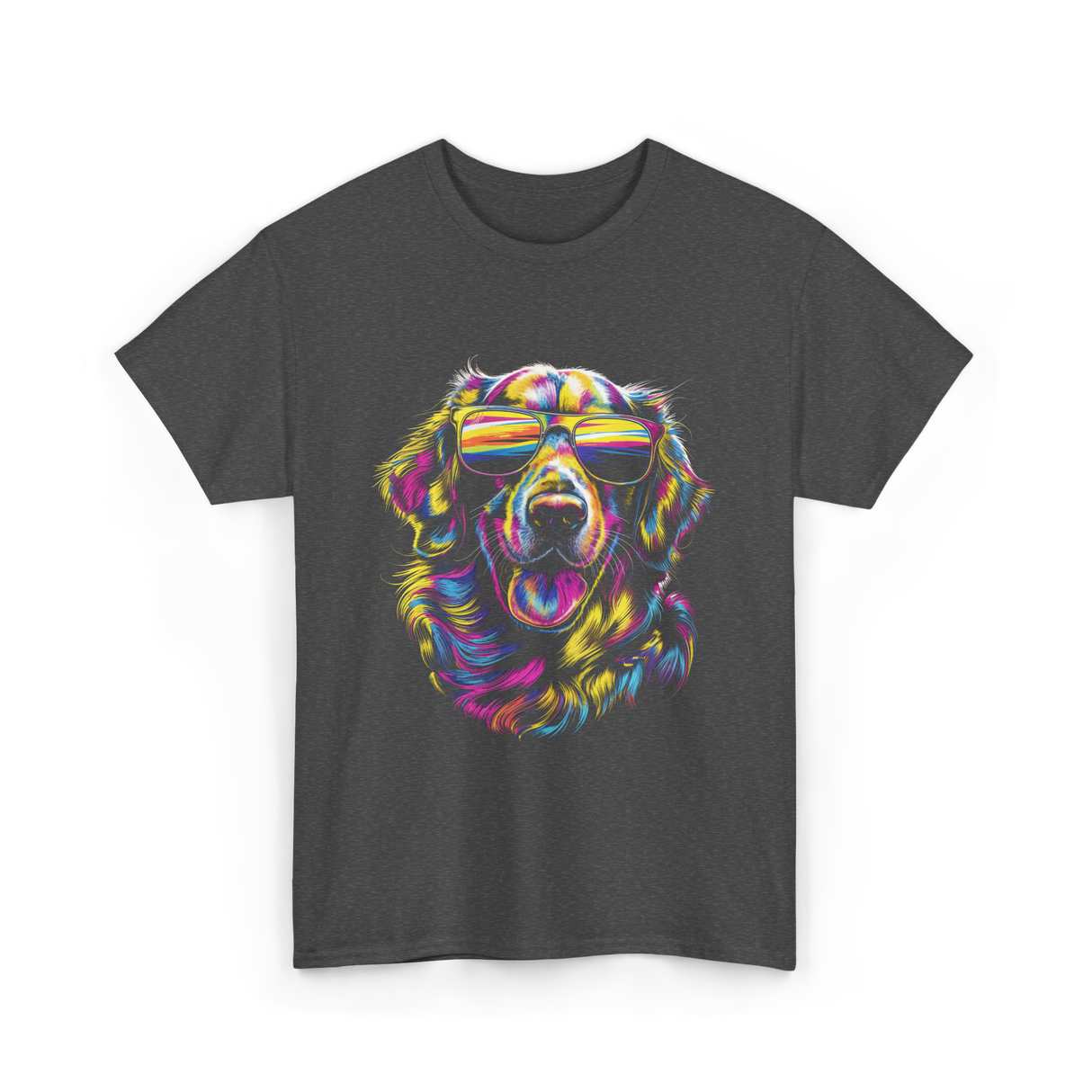 Colorful Golden Retriever Dog Art T-Shirt - Dark Heather