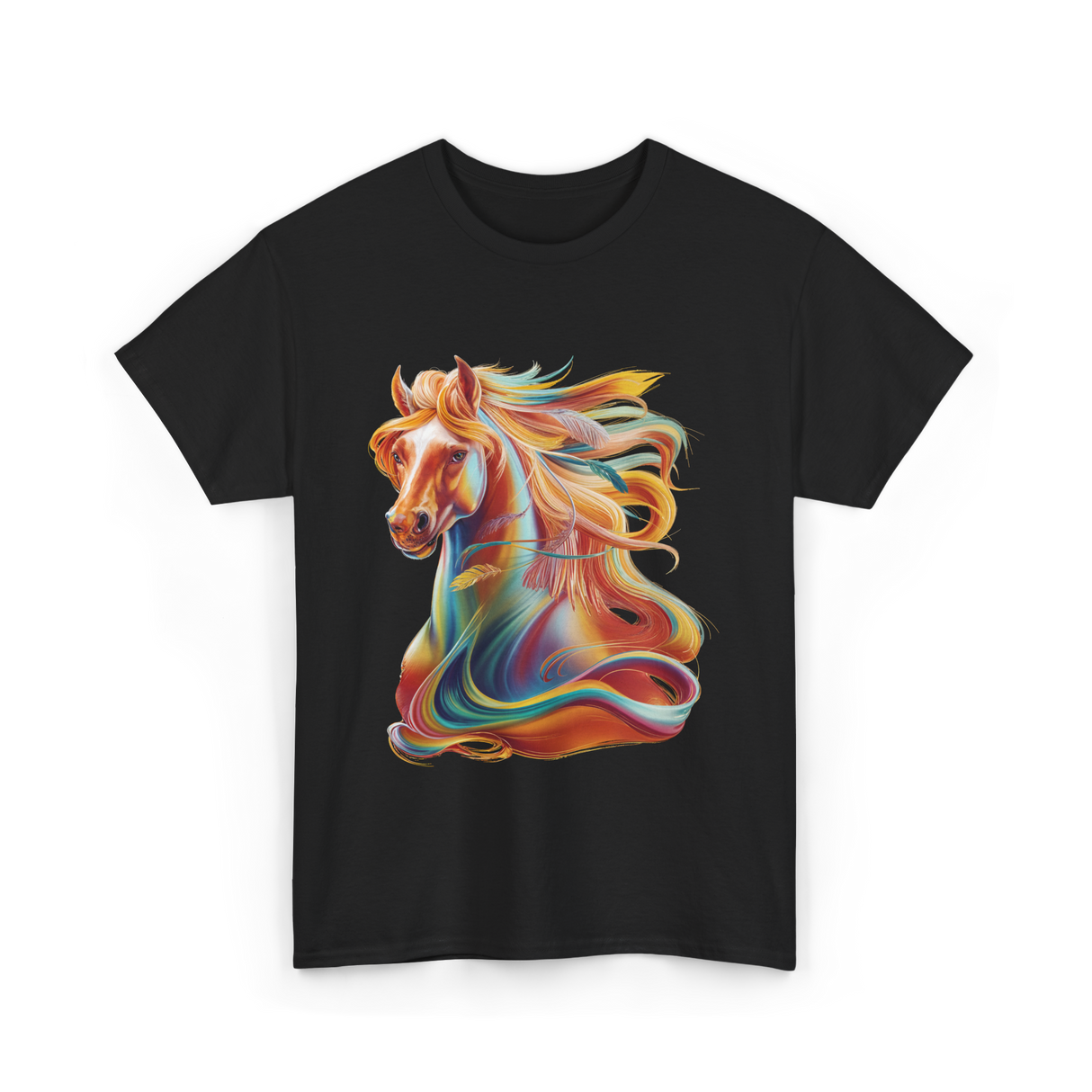 Colorful Horse Equestrian Artwork T-Shirt - Black