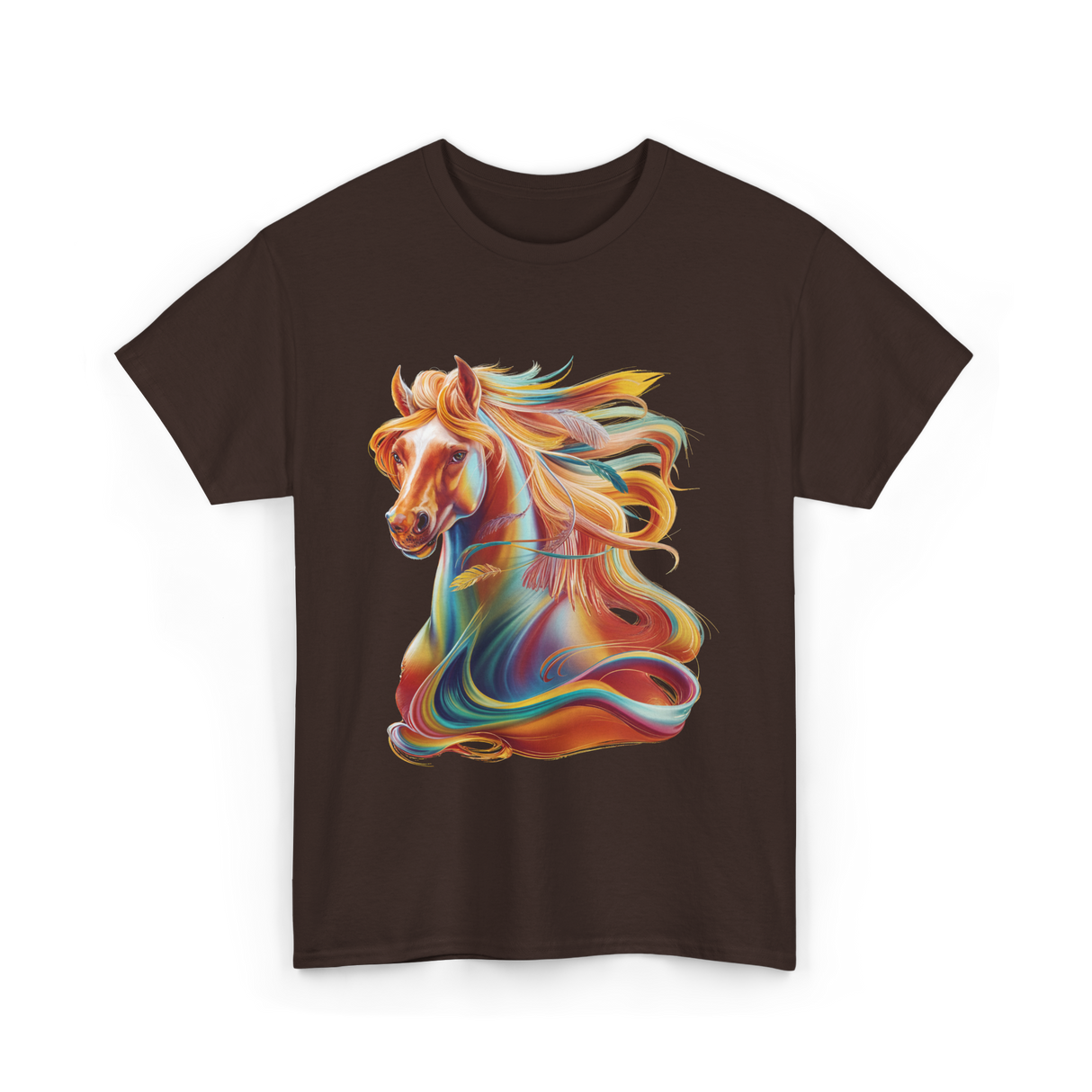 Colorful Horse Equestrian Artwork T-Shirt - Dark Chocolate