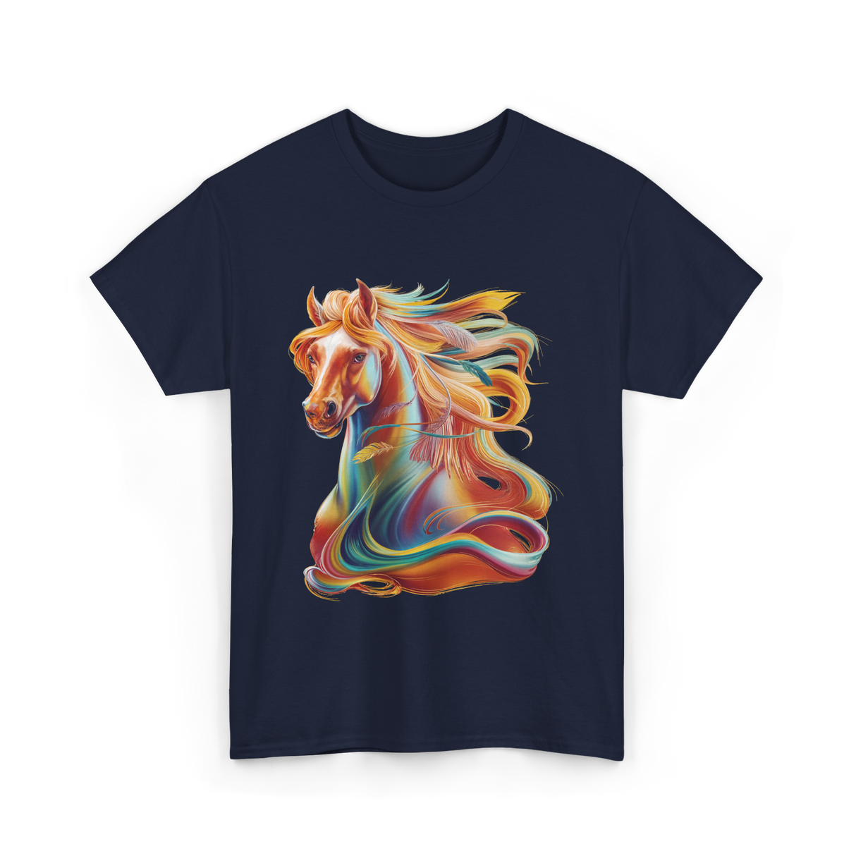 Colorful Horse Equestrian Artwork T-Shirt - Navy