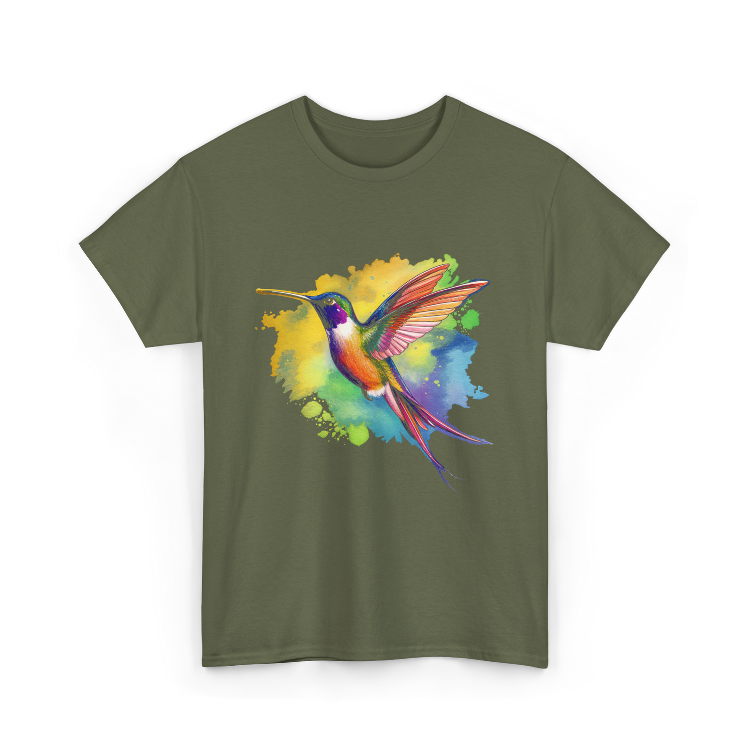 Colorful Hummingbird Nature Lover T-Shirt - Military Green
