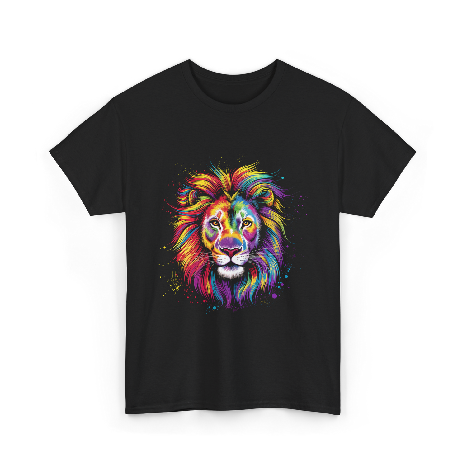 Colorful Lion Spirit Animal Art T-Shirt - Black