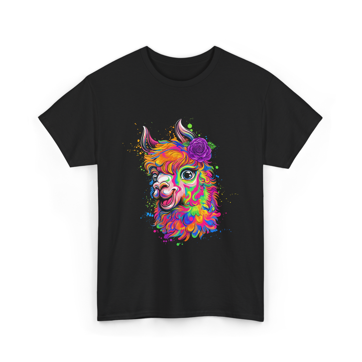 Colorful Llama Art Llama T-Shirt - Black