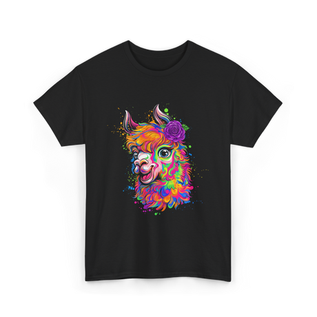Colorful Llama Art Llama T-Shirt - Black