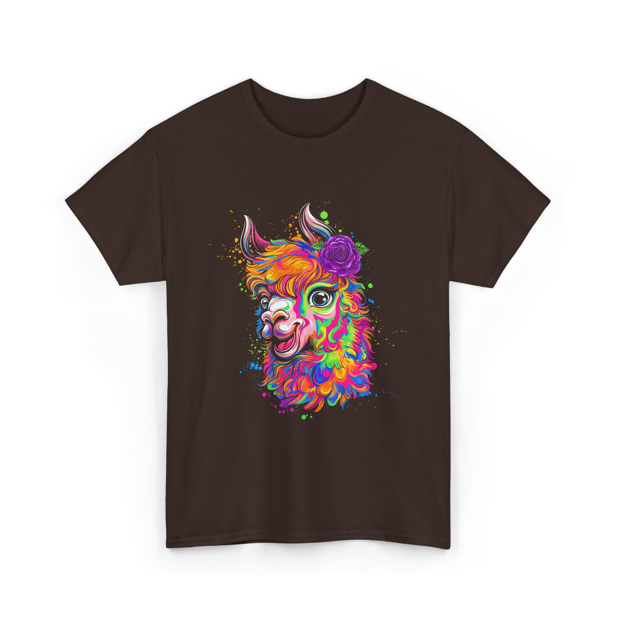 Colorful Llama Art Llama T-Shirt - Dark Chocolate