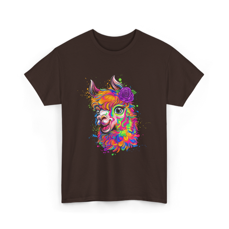 Colorful Llama Art Llama T-Shirt - Dark Chocolate