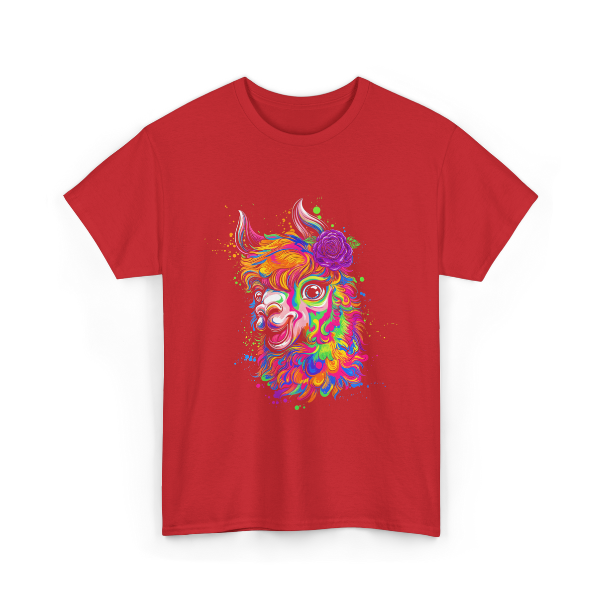 Colorful Llama Art Llama T-Shirt - Red