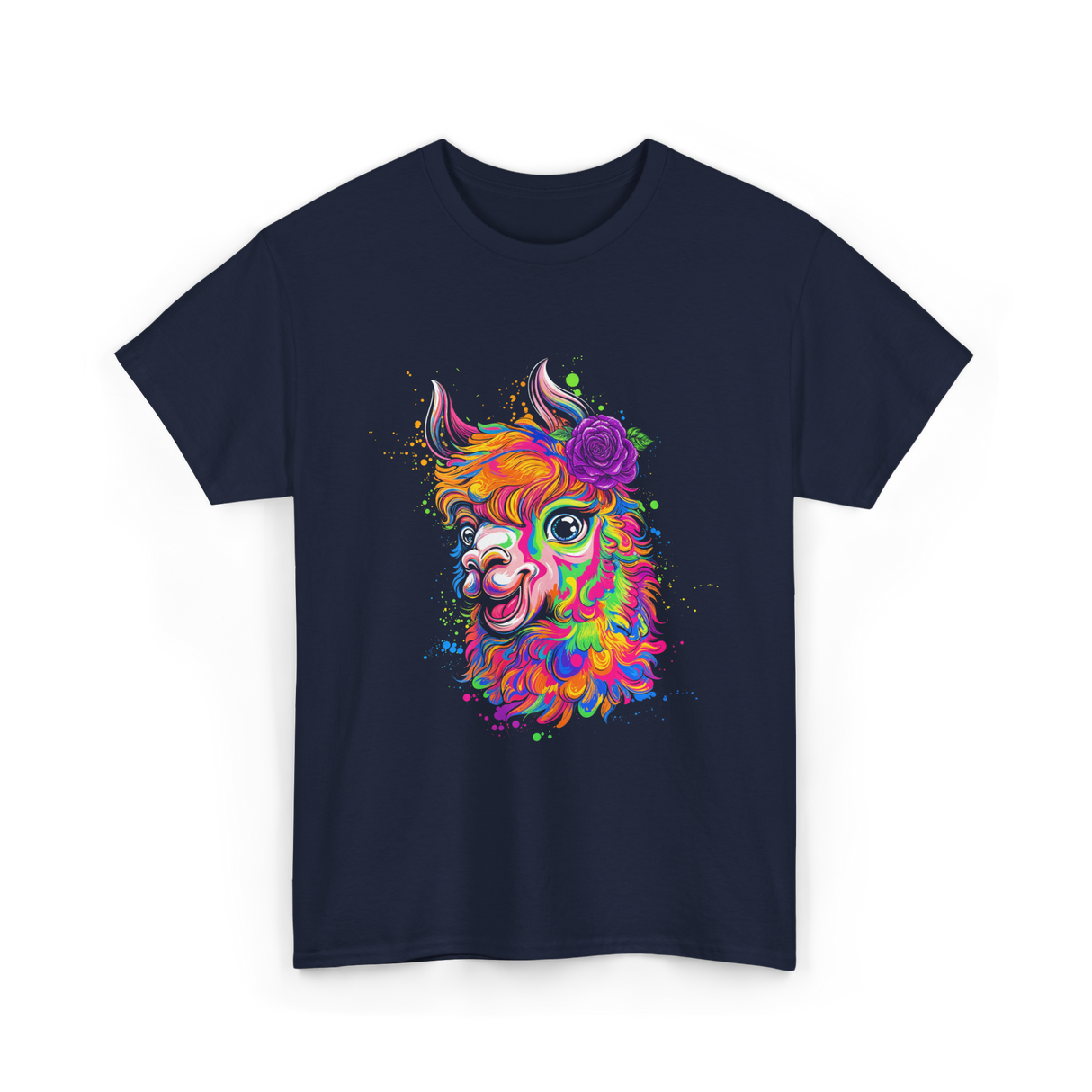 Colorful Llama Art Llama T-Shirt - Navy