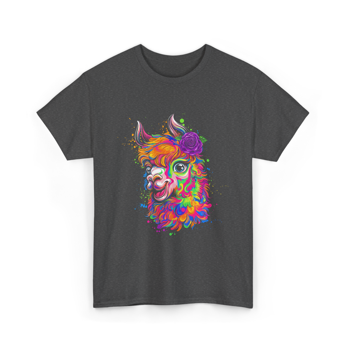 Colorful Llama Art Llama T-Shirt - Dark Heather