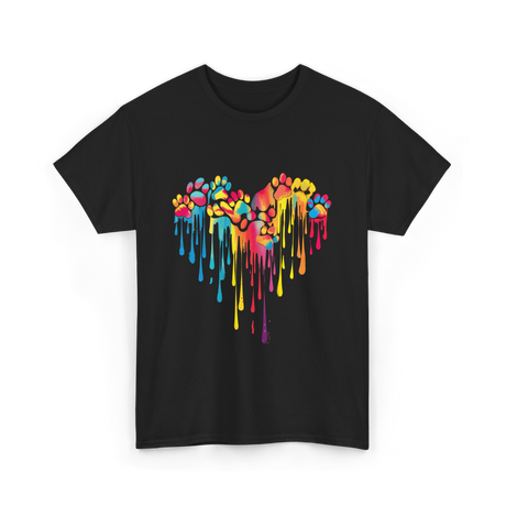 Colorful Paw Print Heart Pet T-Shirt - Black