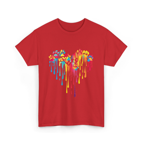 Colorful Paw Print Heart Pet T-Shirt - Red