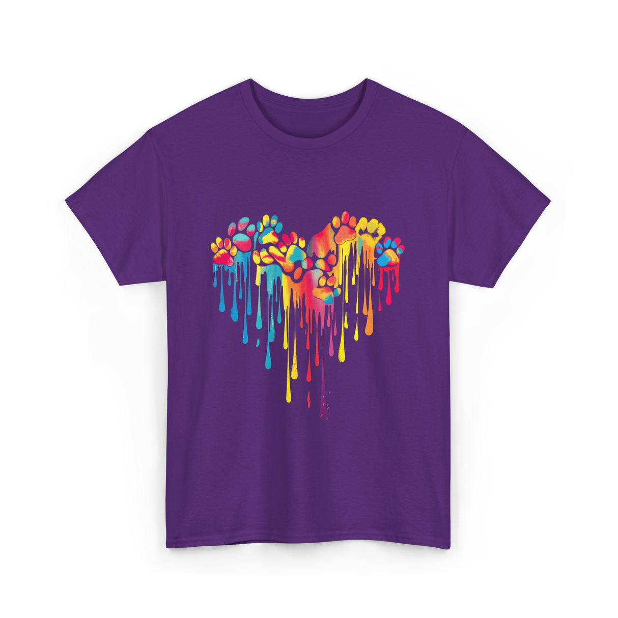 Colorful Paw Print Heart Pet T-Shirt - Purple