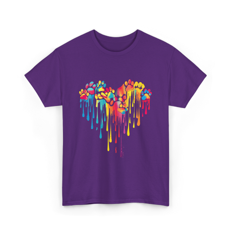 Colorful Paw Print Heart Pet T-Shirt - Purple