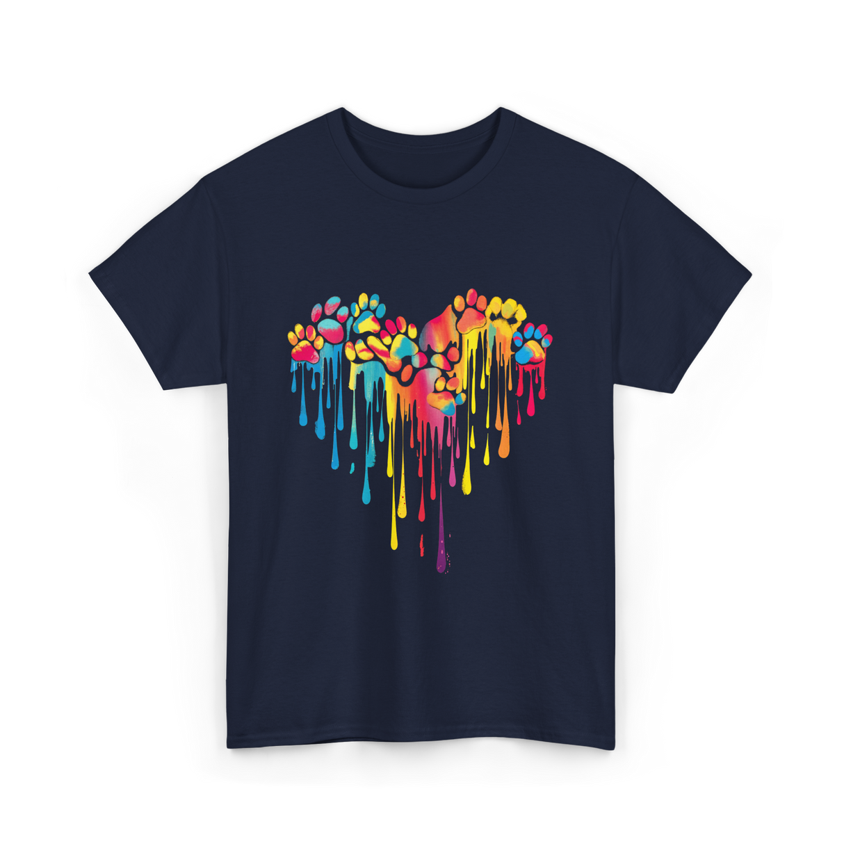Colorful Paw Print Heart Pet T-Shirt - Navy