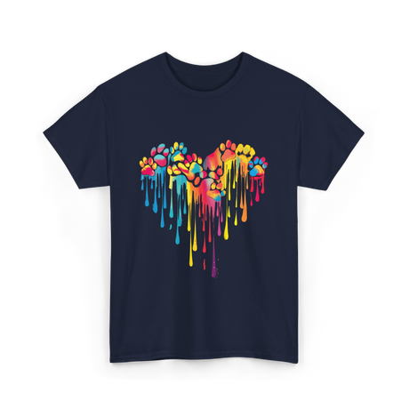 Colorful Paw Print Heart Pet T-Shirt - Navy