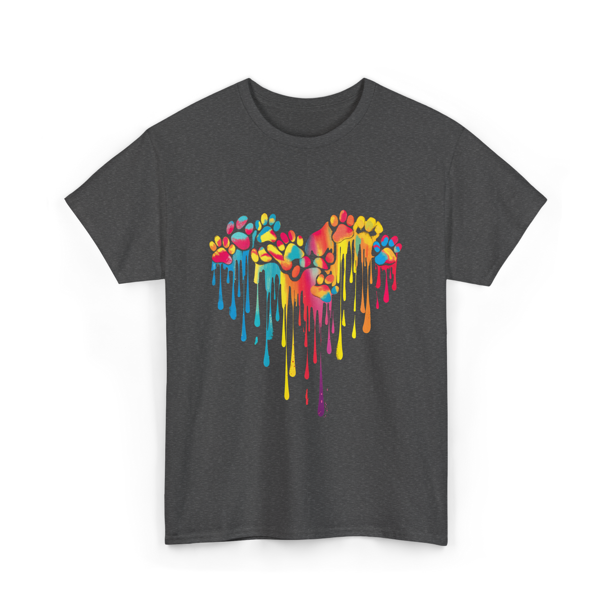 Colorful Paw Print Heart Pet T-Shirt - Dark Heather