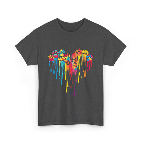 Colorful Paw Print Heart Pet T-Shirt - Dark Heather