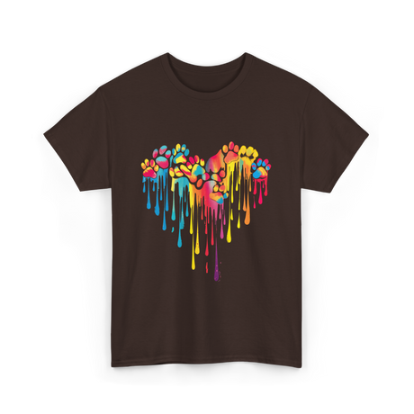 Colorful Paw Print Heart Pet T-Shirt - Dark Chocolate
