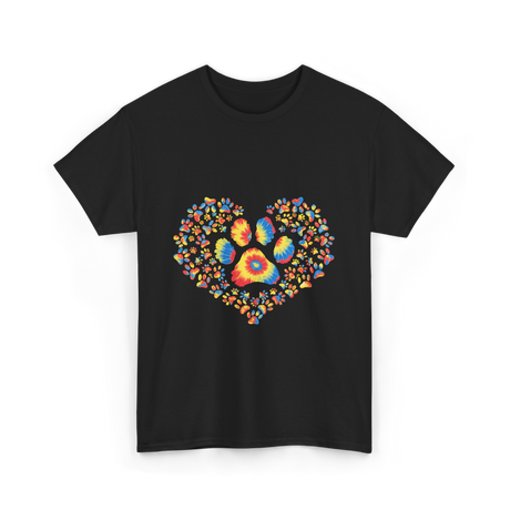 Colorful Paw Print Love T-Shirt - Black