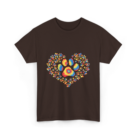 Colorful Paw Print Love T-Shirt - Dark Chocolate