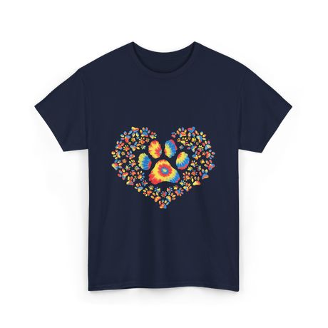 Colorful Paw Print Love T-Shirt - Navy