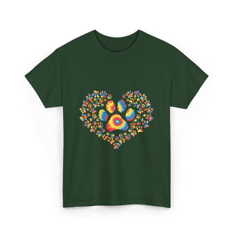 Colorful Paw Print Love T-Shirt - Forest Green