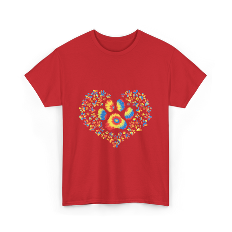 Colorful Paw Print Love T-Shirt - Red