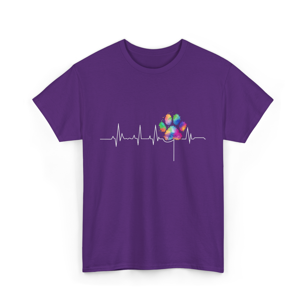 Colorful Paw Print Veterinary Heartbeat T-Shirt - Purple