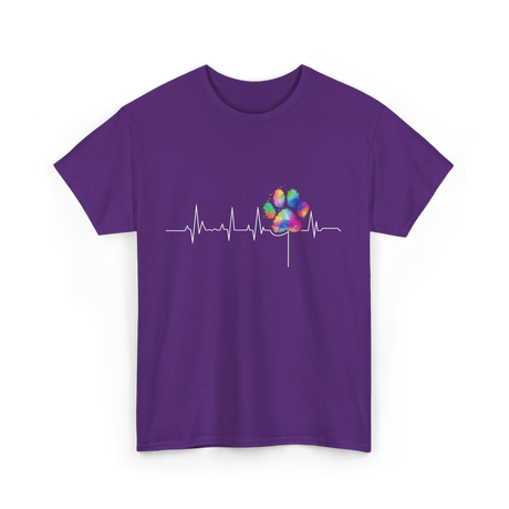 Colorful Paw Print Veterinary Heartbeat T-Shirt - Purple