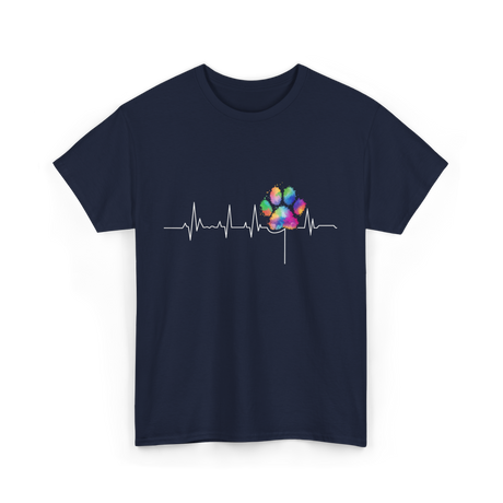 Colorful Paw Print Veterinary Heartbeat T-Shirt - Navy