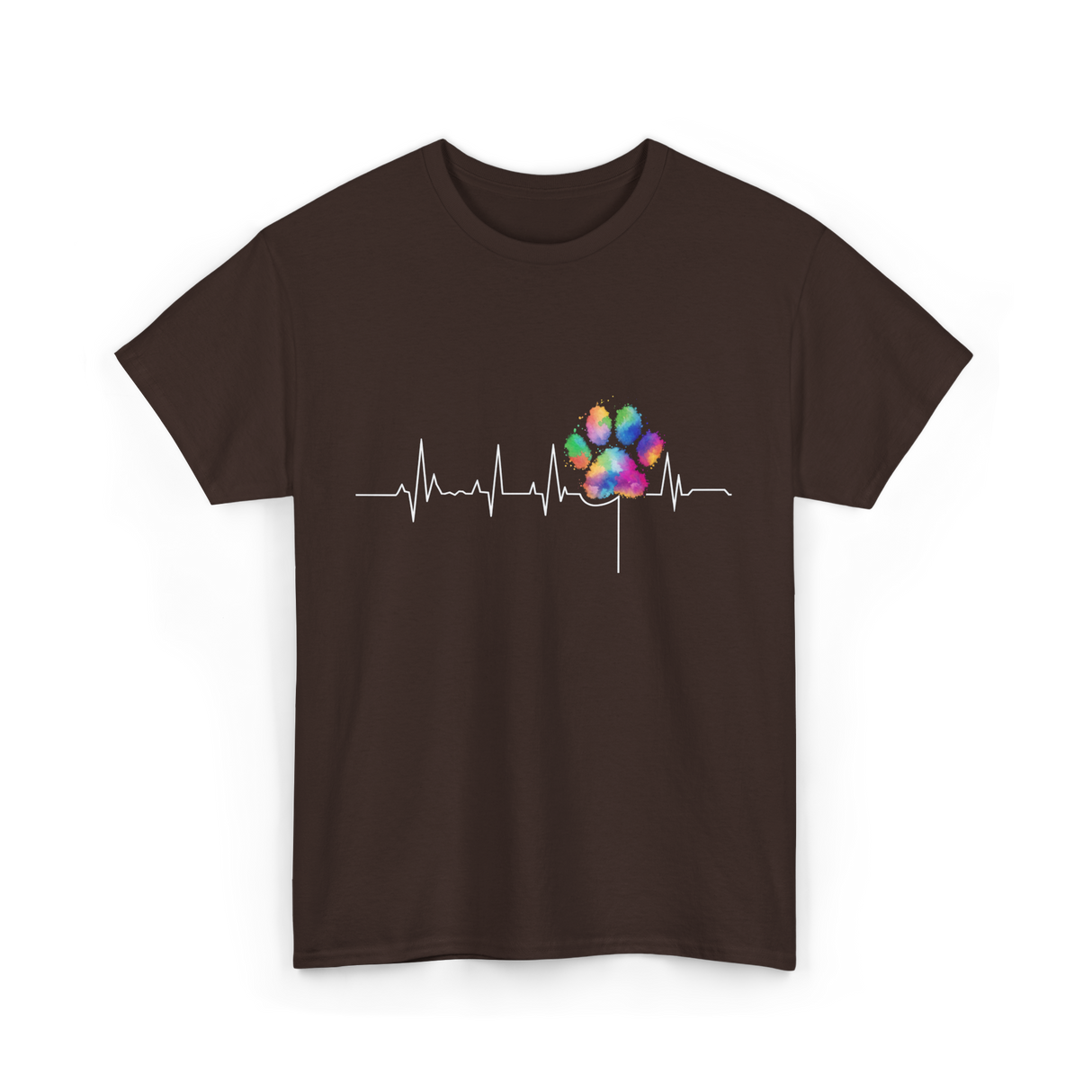 Colorful Paw Print Veterinary Heartbeat T-Shirt - Dark Chocolate