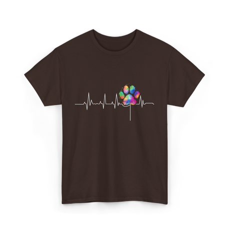 Colorful Paw Print Veterinary Heartbeat T-Shirt - Dark Chocolate