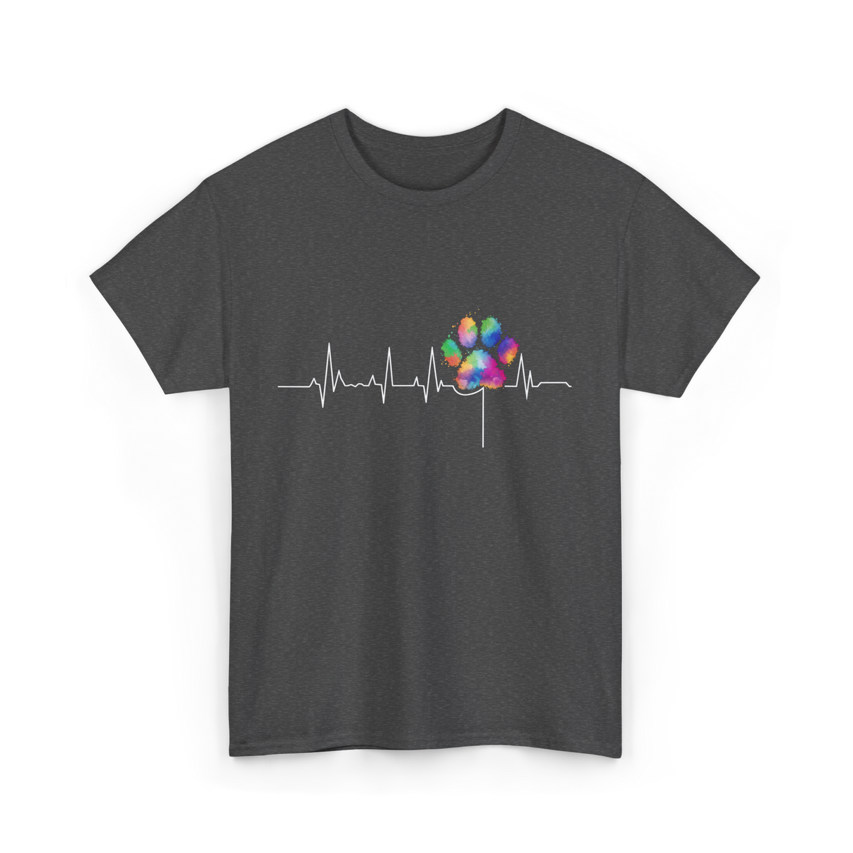Colorful Paw Print Veterinary Heartbeat T-Shirt - Dark Heather