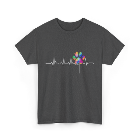 Colorful Paw Print Veterinary Heartbeat T-Shirt - Dark Heather