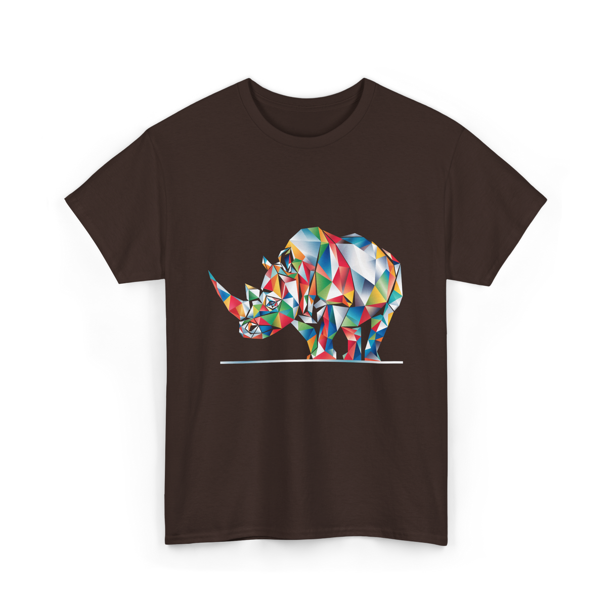 Colorful Rhinoceros Animal Art T-Shirt - Dark Chocolate