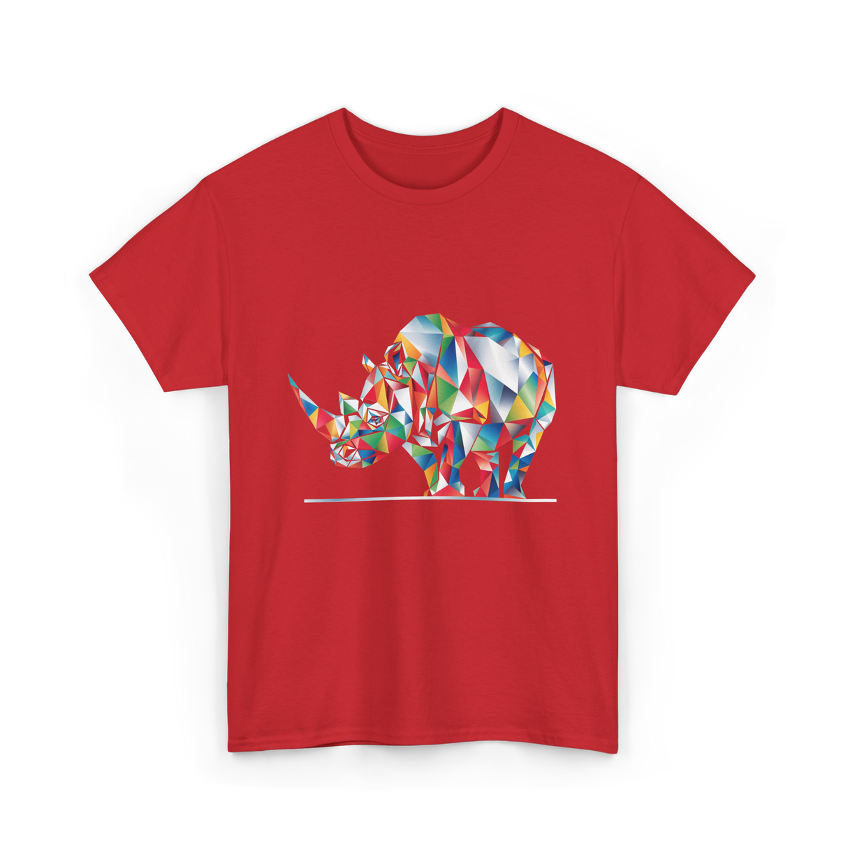Colorful Rhinoceros Animal Art T-Shirt - Red