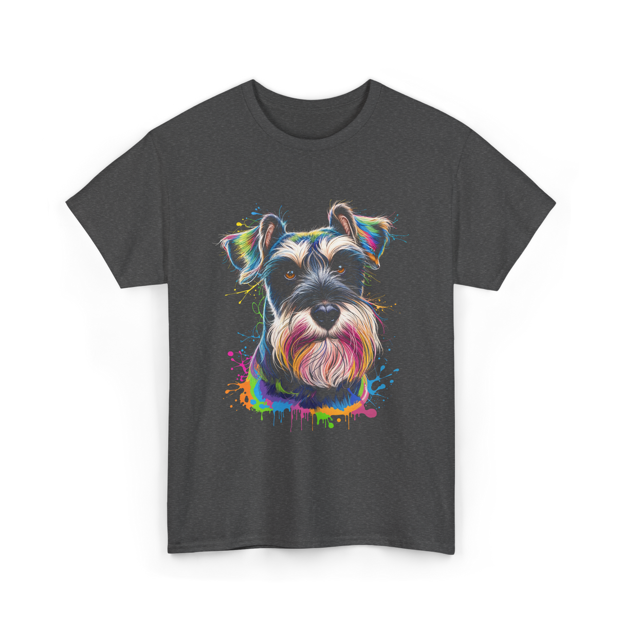 Colorful Schnauzer Dog Art Schnauzer T-Shirt - Dark Heather