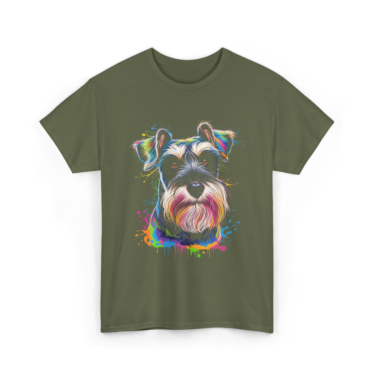 Colorful Schnauzer Dog Art Schnauzer T-Shirt - Military Green