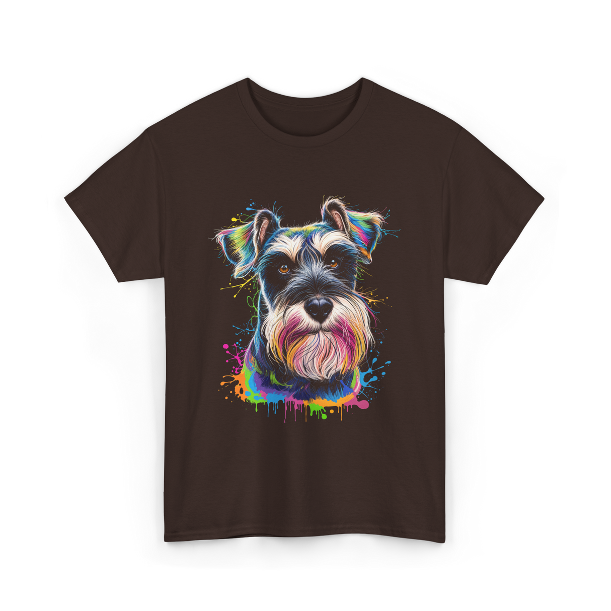 Colorful Schnauzer Dog Art Schnauzer T-Shirt - Dark Chocolate