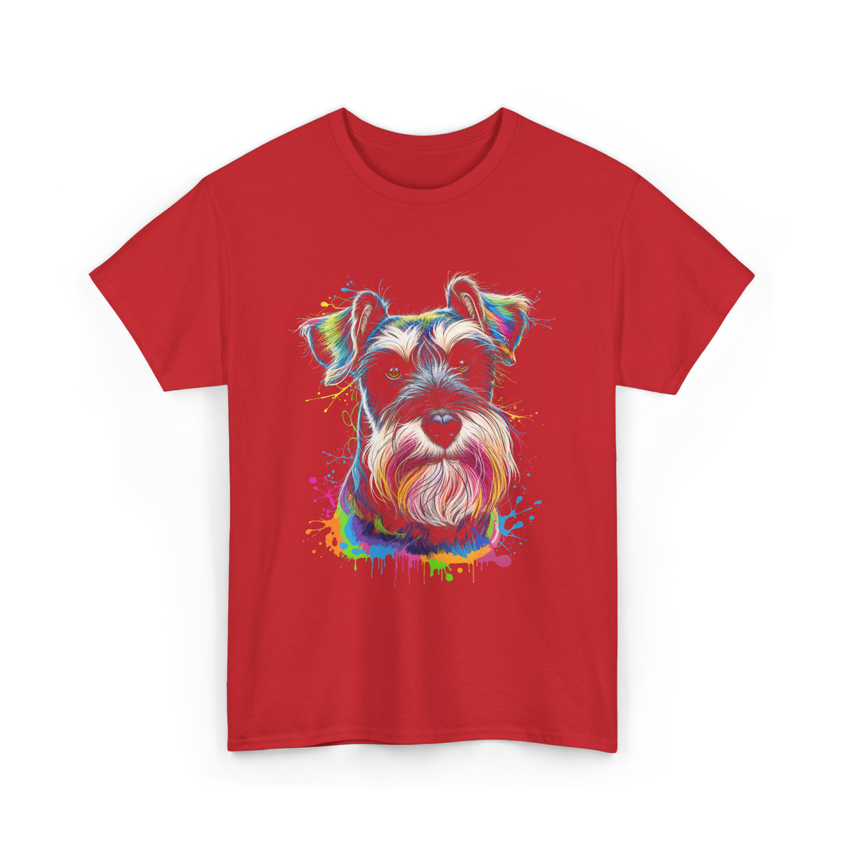 Colorful Schnauzer Dog Art Schnauzer T-Shirt - Red