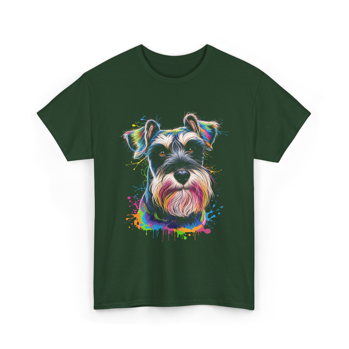 Colorful Schnauzer Dog Art Schnauzer T-Shirt - Forest Green