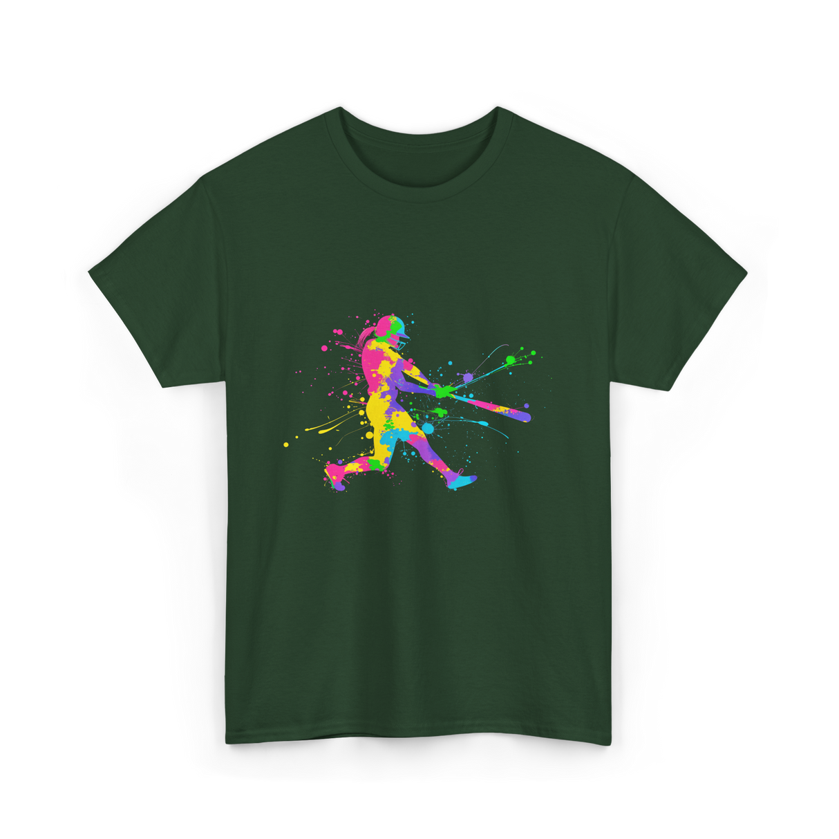 Colorful Softball Player Softball T-Shirt - Forest Green