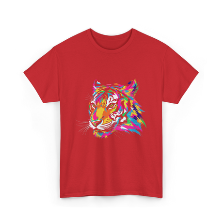 Colorful Tiger Art Animals T-Shirt - Red
