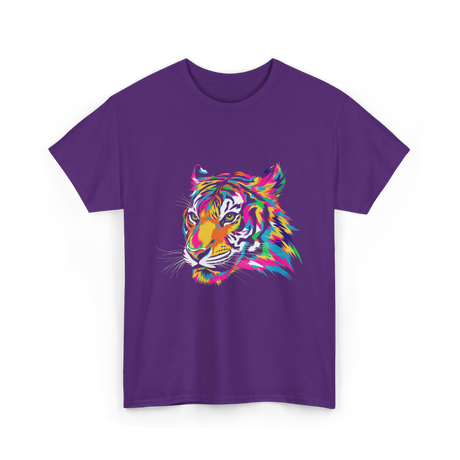 Colorful Tiger Art Animals T-Shirt - Purple
