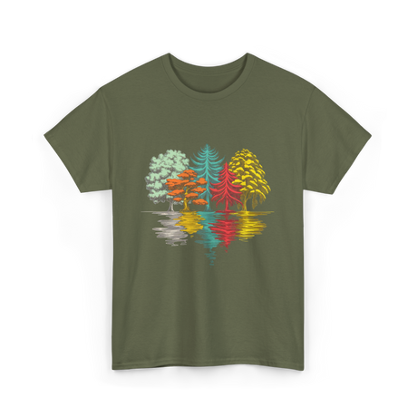 Colorful Trees Nature Wildlife T-Shirt - Military Green